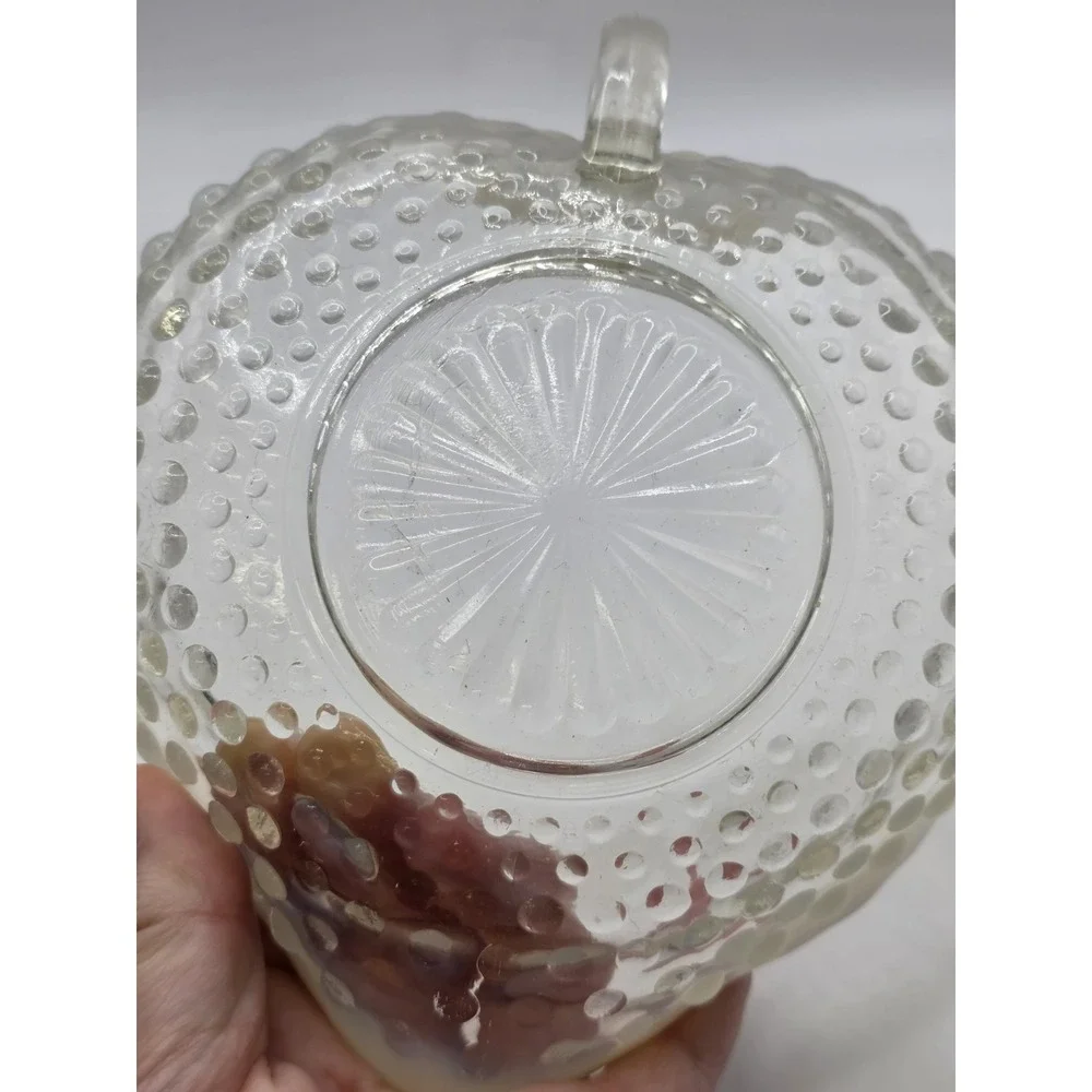 Vintage Fenton Heart MOONSTONE HOBNAIL HEART Opalescent Candy Bowl w Handle